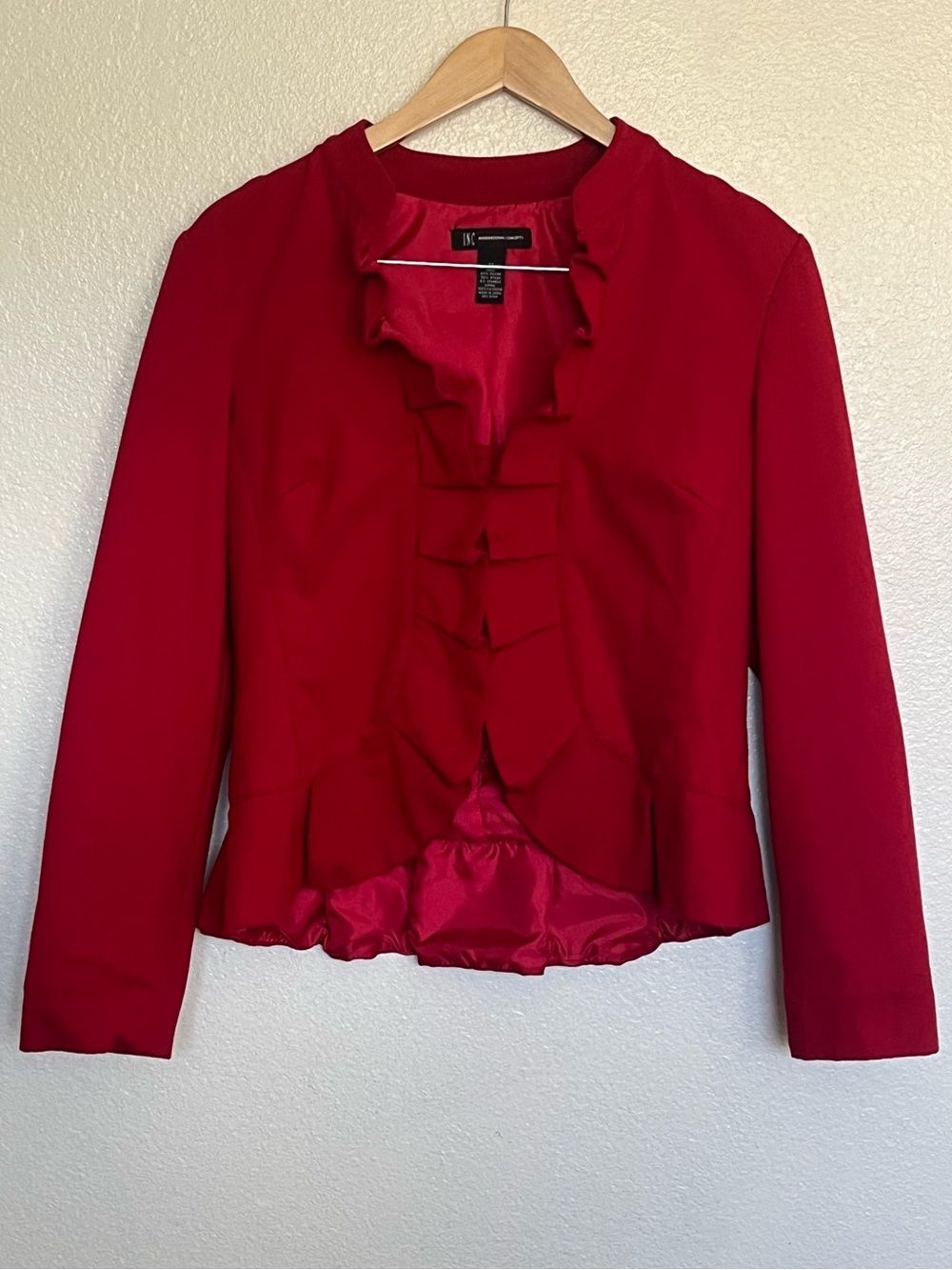 INC International Concepts Red Ruffle-Front Blazer M
